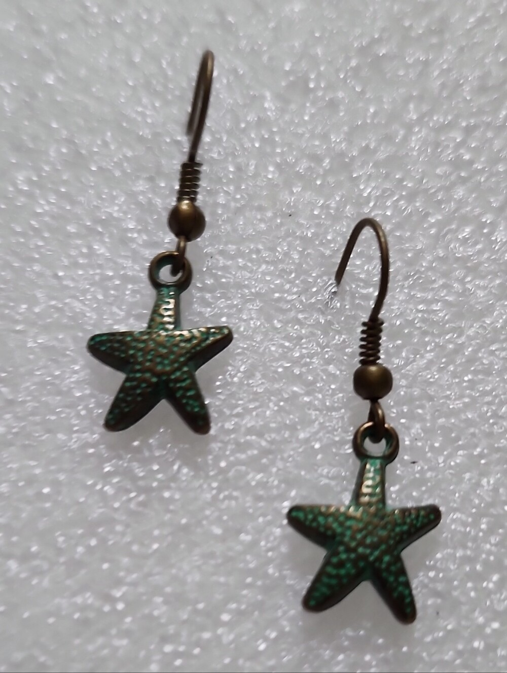 Hand Crafted Teal-Green and Bronze Starfish Earrings